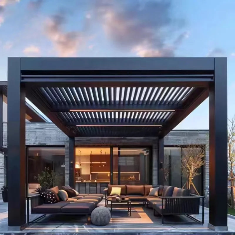 Electric Adjustable Aluminum Louvered Pergola Rainproof Outdoor Sunshade Gazebo