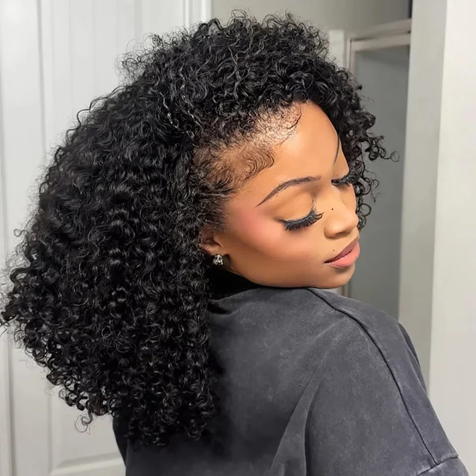 TAHIKIE Remy Curly Human Hair Three In One Half Wig