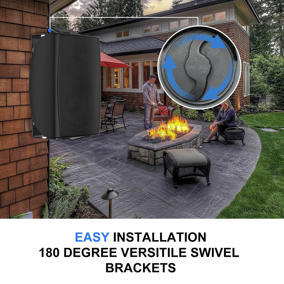 Herdio 5.25" Outdoor Speakers Waterproof Wired 300W Wall Mount Speakers Superior Sound Dual Swivel Brackets for Patio