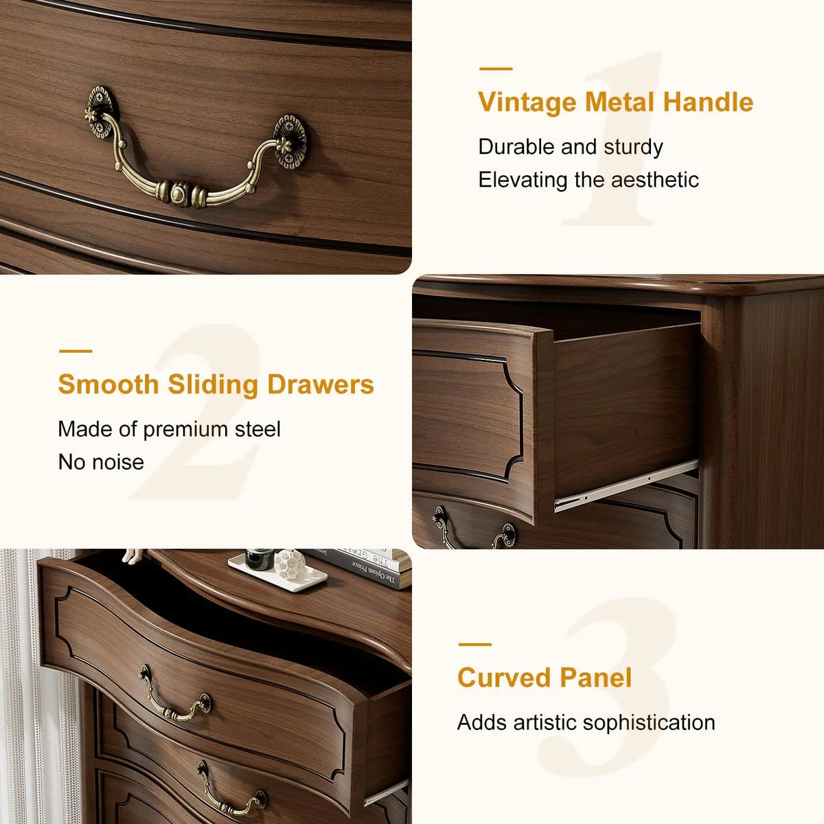 Farmhouse Five Drawer Bedroom Dresser With Rustic Wood Storage