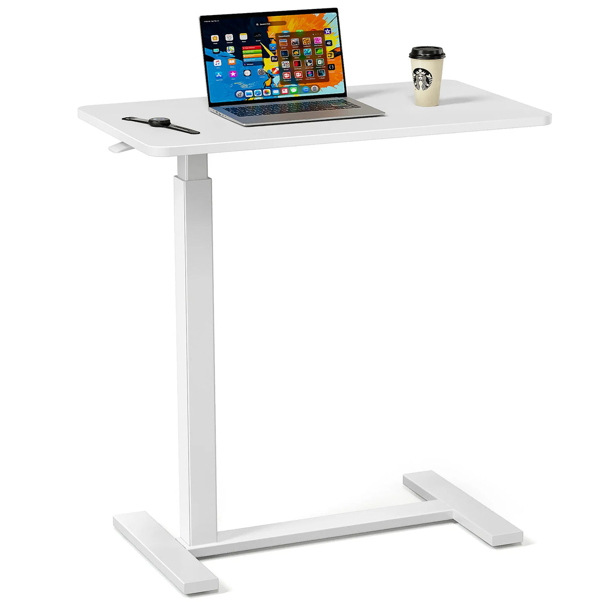 JHK Adjustable Overbed Table With Hidden Wheels For Bedroom Use