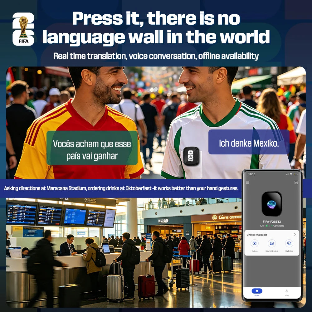F26E13 Square Badge Translator Device Portable AI Real Time Voice Translator 138 Languages Two Way Offline Photo Text Image Translator Bluetooth Smart Language Translator for Anime Travel Business