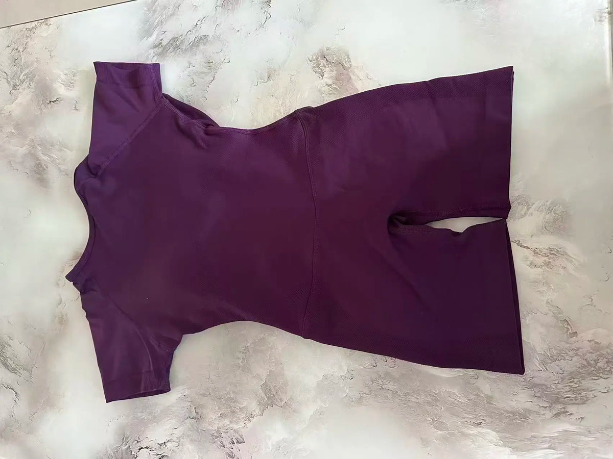 DF L0G0 Short Sleeve Seamless Yoga Bodysuit Backless Built-in Bra One Piece Romper Tummy Control Butt Lift Squat Proof Gym
