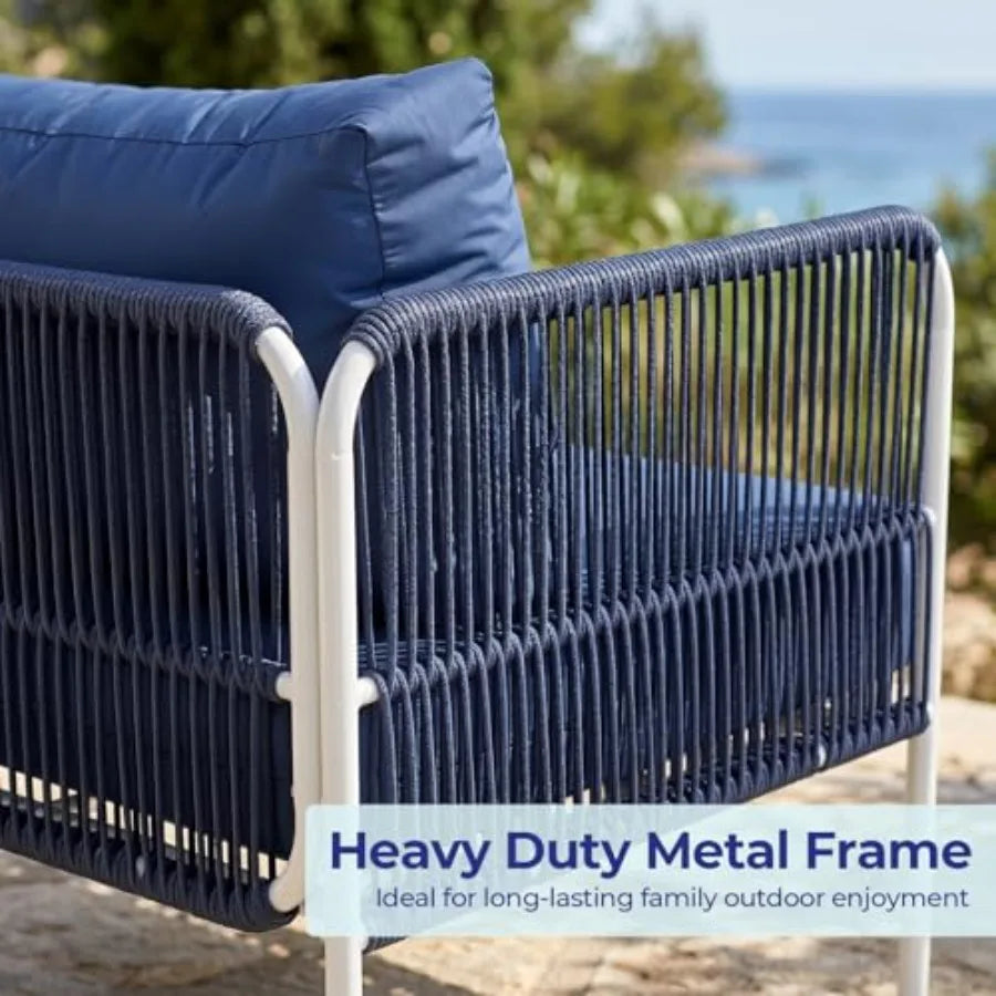 Outdoor patio furniture set for backyard garden balcony: all-weather metal L-shaped sectional sofa with side table and thick cu