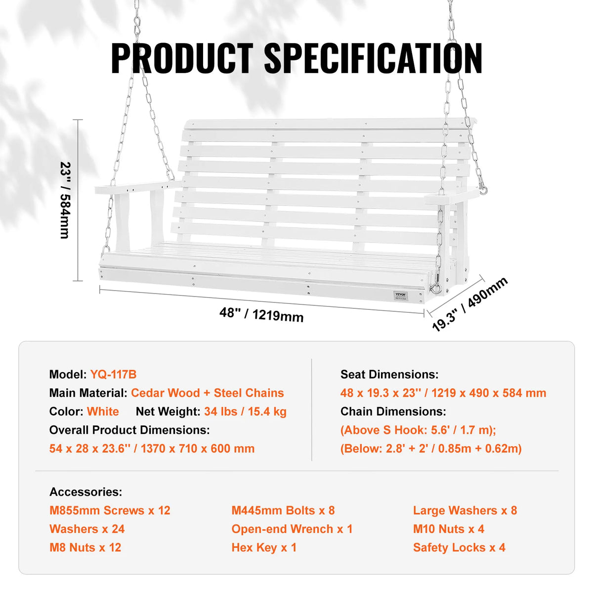 SucceBuy Outdoor Wood Porch Swing With Heavy Steel Chains