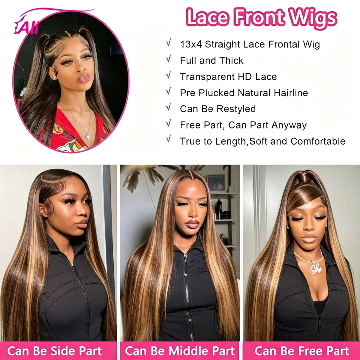 ALIANNA Remy Human Hair Lace Front Wig With Baby Hair