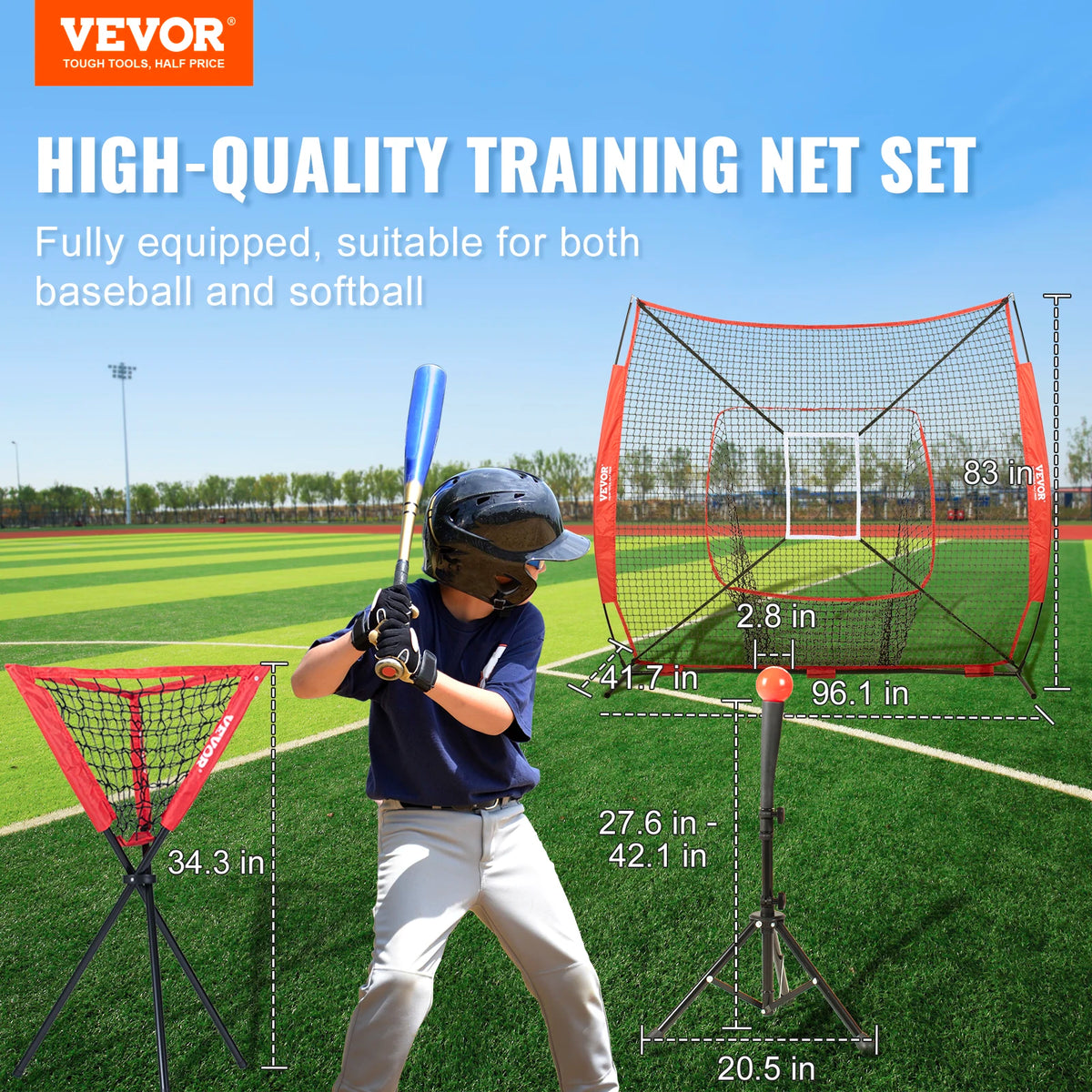 SucceBuy 7ft x 7ft Portable Baseball Softball Practice Training Net for Hitting Catching Pitching with Carry Bag Ball Collector