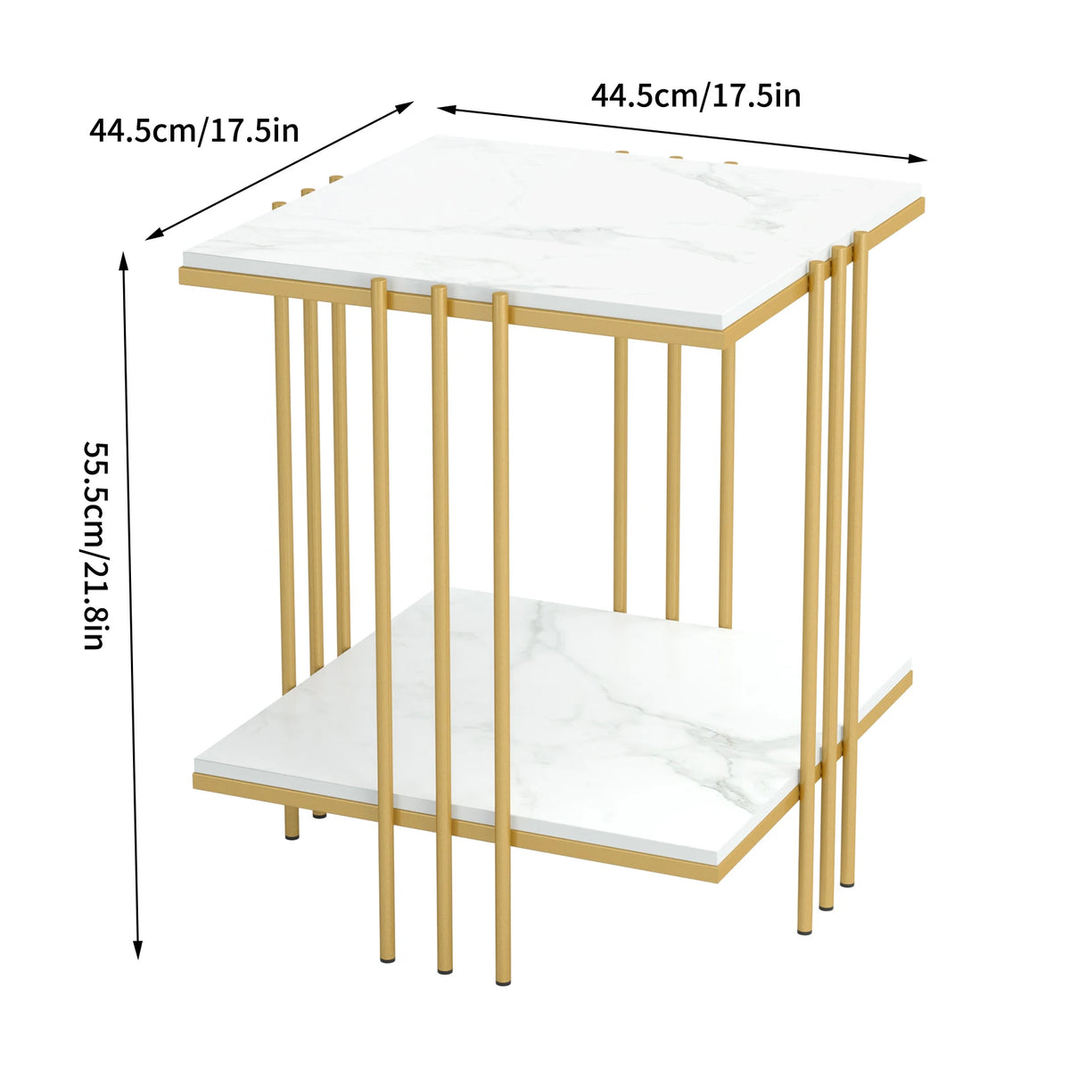 2 Tier Square Sofa Side Table Metal Gold Frame Sintered Stone Table Top Accent End Table Nigthstand for Living Room Bedroom Office