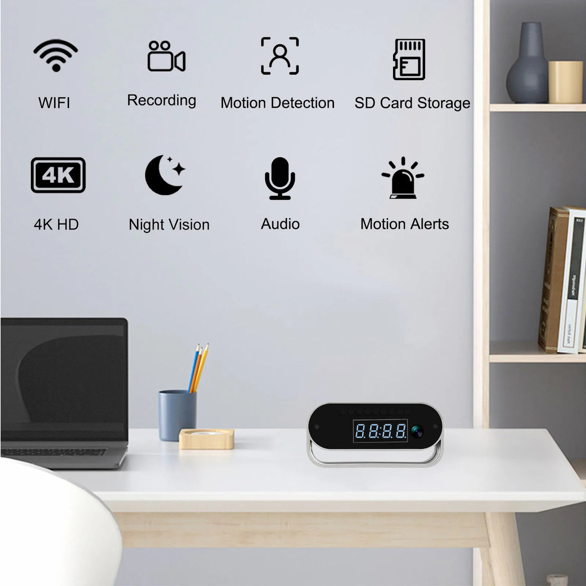 Ouvis 4K HD Wireless Camera Clock With Night Vision Recording