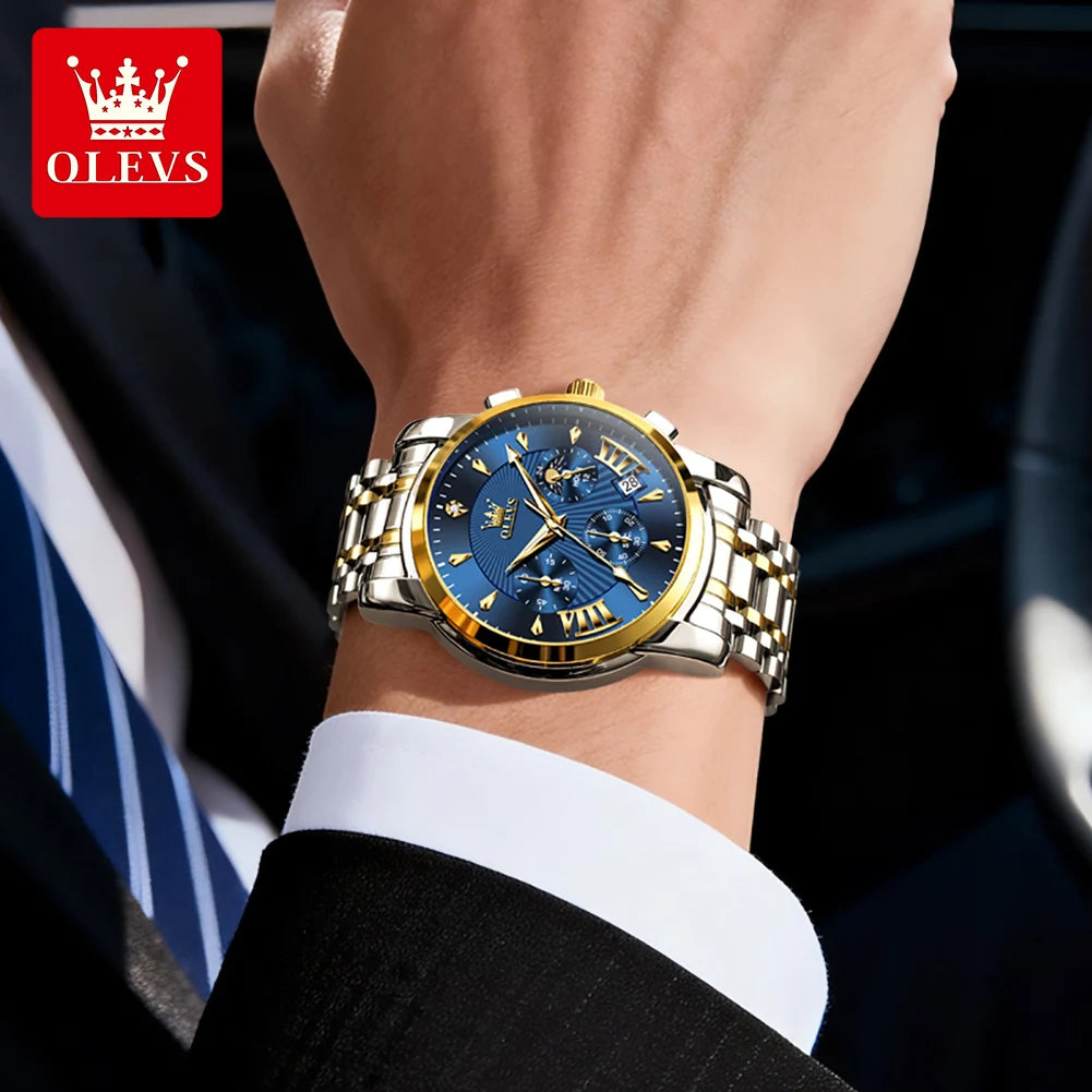 OLEVS Moon Phase Quartz Watch With Calendar And Night Light
