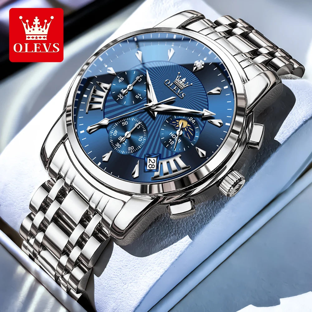OLEVS Moon Phase Quartz Watch With Calendar And Night Light