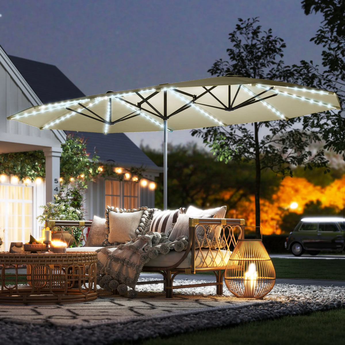 Outsunny Outdoor Patio Umbrella With Integrated Solar Lighting