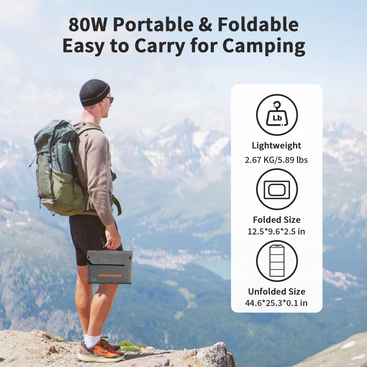 MHPOWOS 80W Foldable Solar Panel Portable Power Supply
