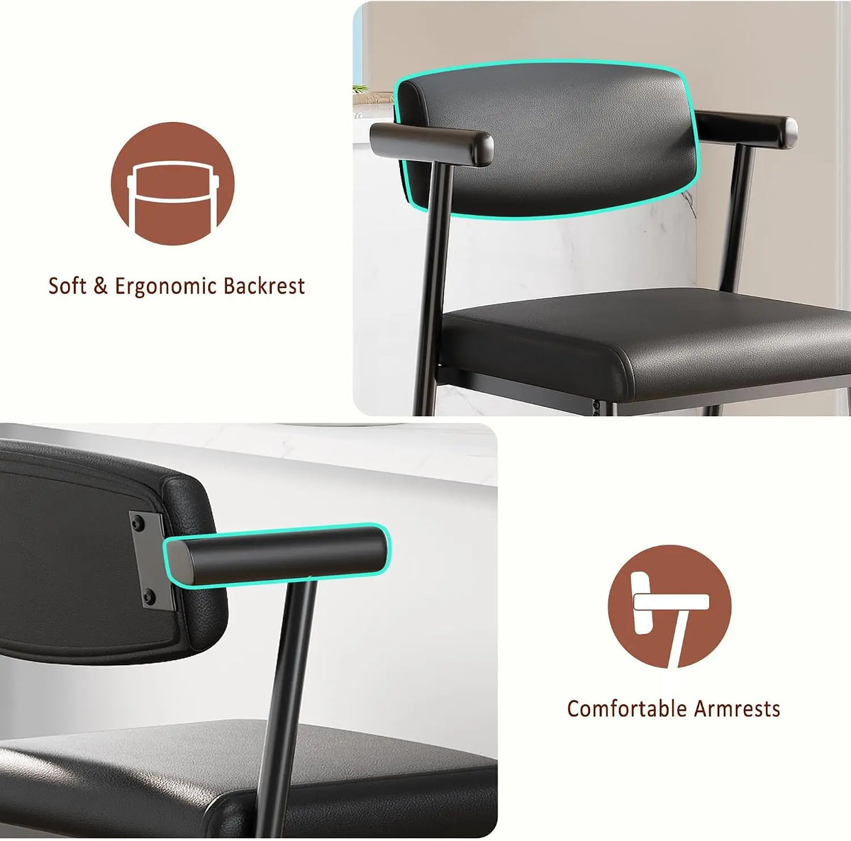 Garvee Upholstered Counter Height Barstools With Arms And Metal Frame