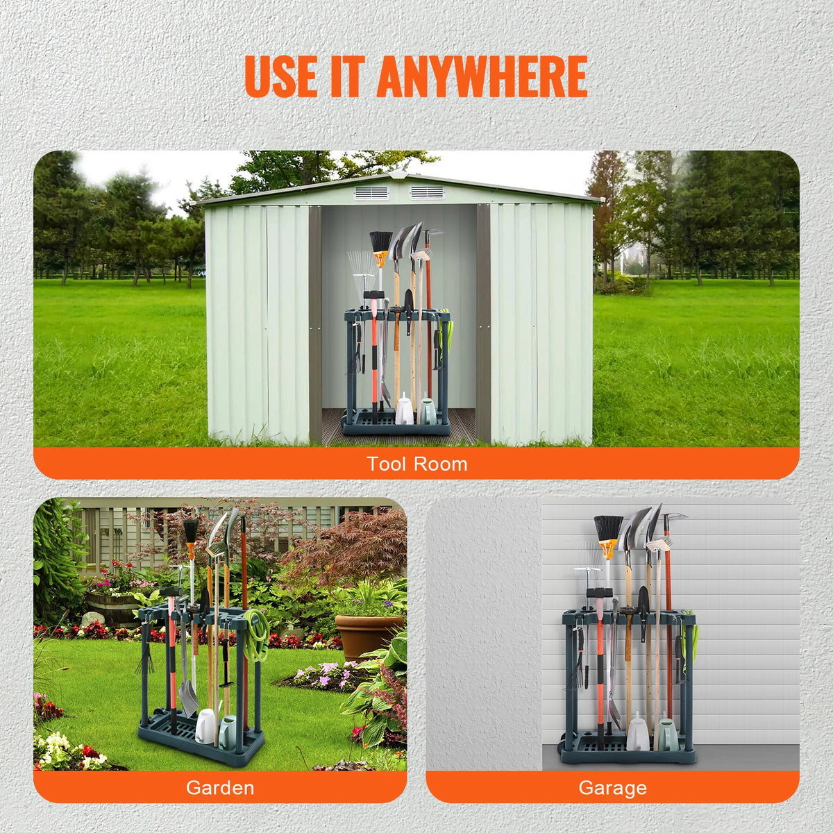 SucceBuy 10 Slot Garden Tool Organizer Rack For Garage Storage