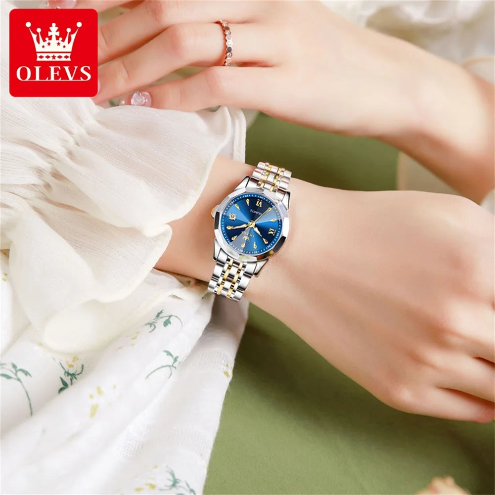 OLEVS Womens Quartz Watch With Diamond Accents And Luminous Dial