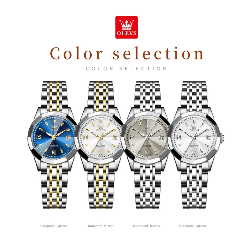 OLEVS Womens Quartz Watch With Diamond Accents And Luminous Dial