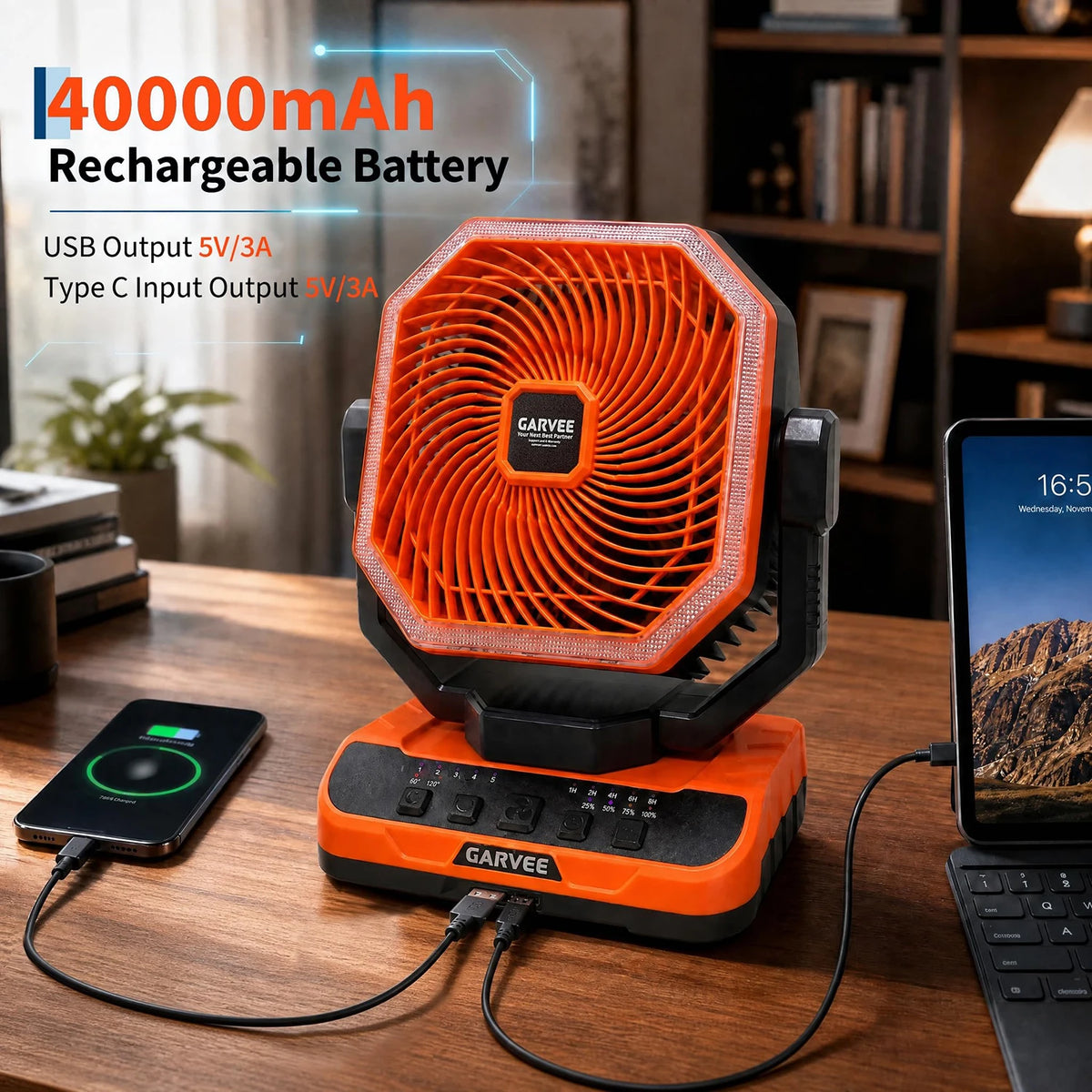 HiMiss Portable Camping Fan Five Speed Rechargeable Battery Led Light