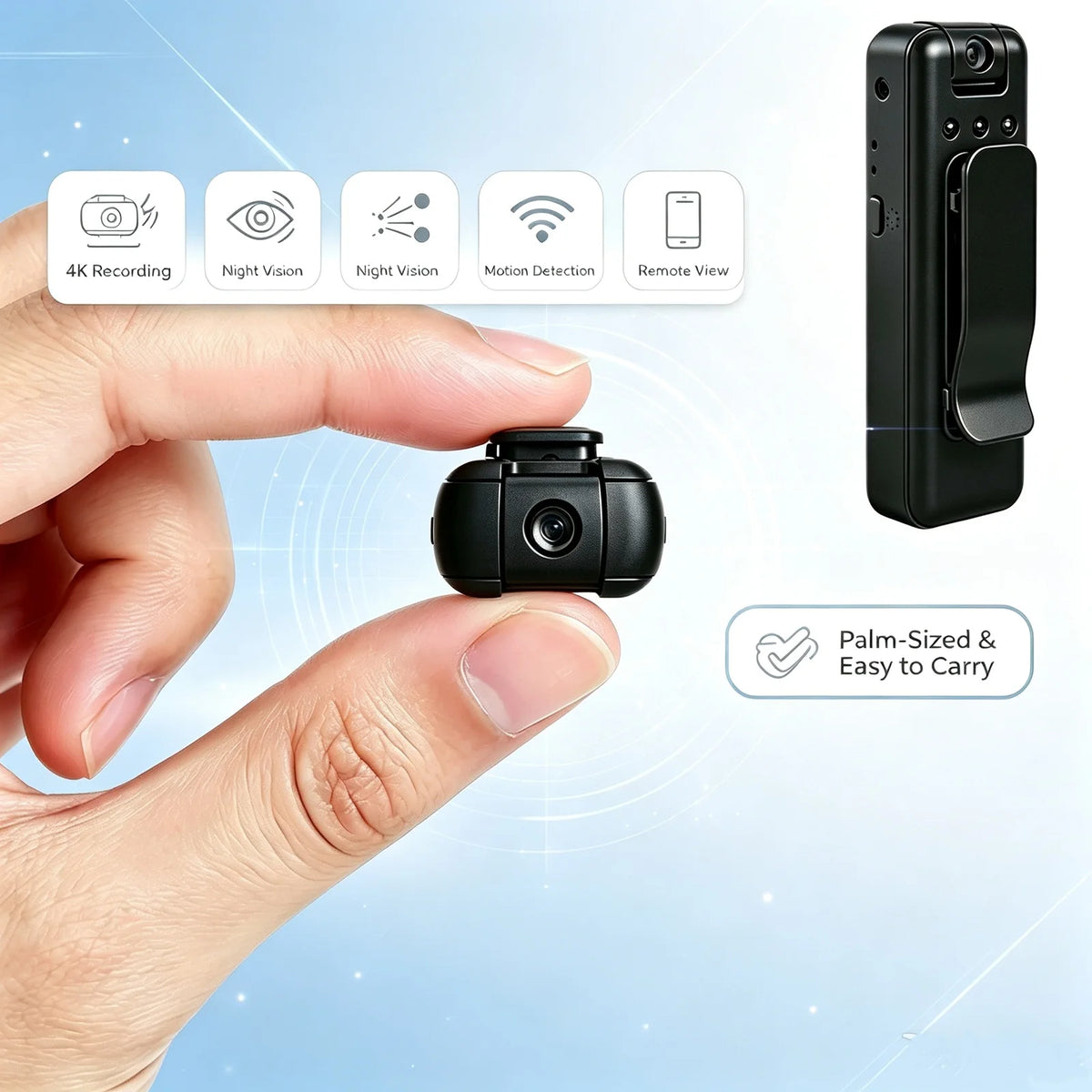 Portable Mini Body Camera Recorder, 1080P HD Wearable Video Cam With Night Vision, 360° Adjustable Rotating Lens, Clipon Design, Loop Record, Large Battery, Tiny Pocket Cam For Meetings, Outdoor Commuting & Daily Use