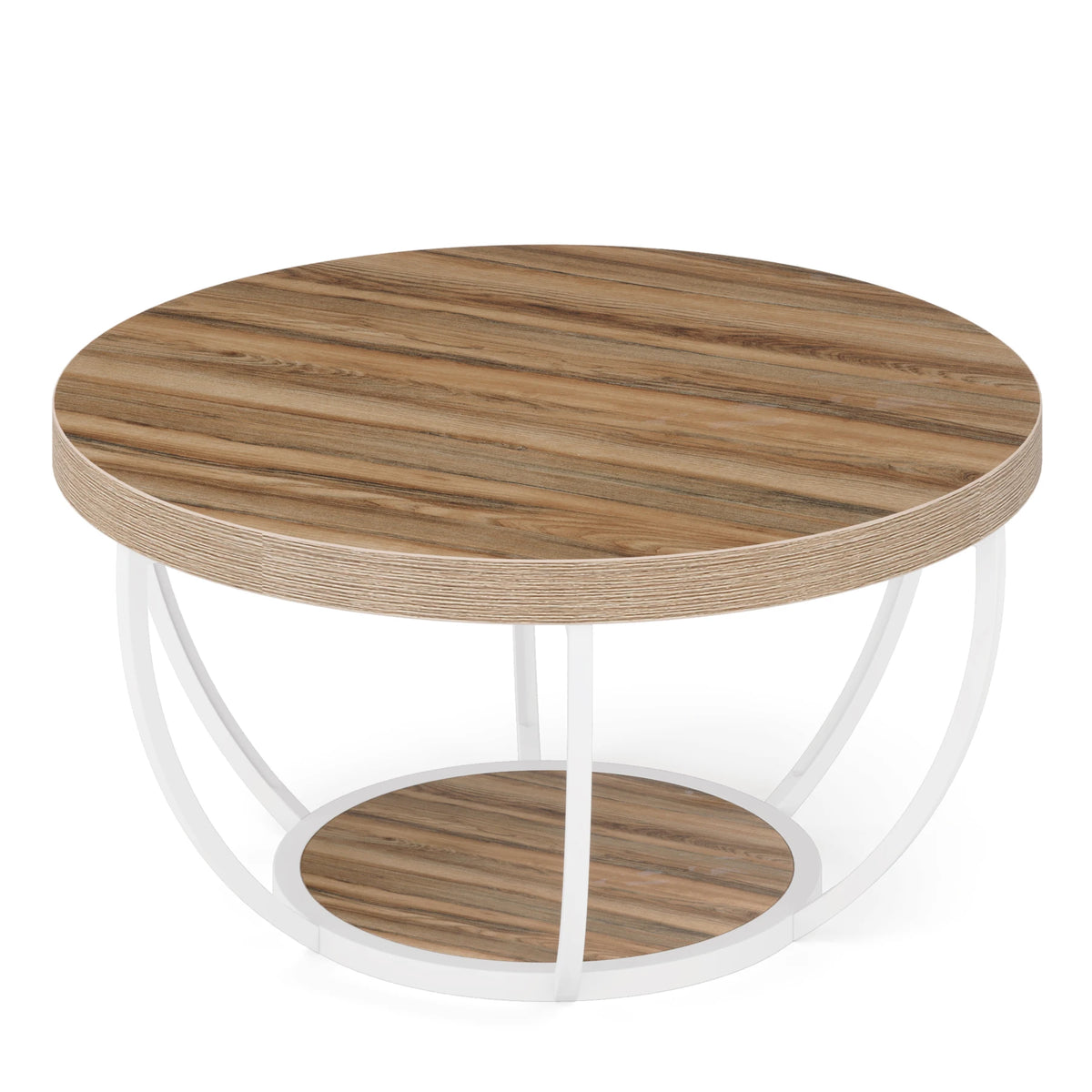 Tribesigns Modern Round Wooden Coffee Table With Two Tier Storage